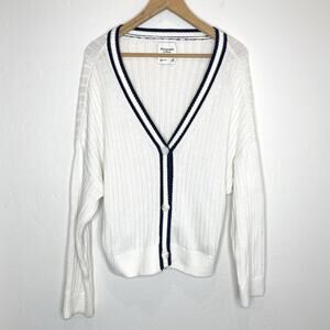 Abercrombie & Fitch Tennis Varsity Cardigan Sweater Womens Medium White Navy